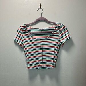 Buttoned Multicolor Striped Crop Top